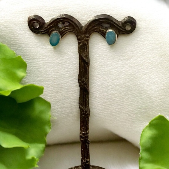 Blue Druzy Sterling Silver 925 Earrings - Picture 2 of 6